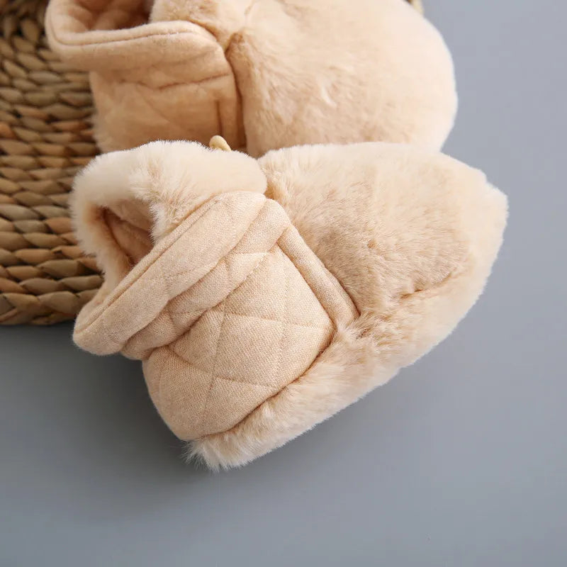 Winter Plush Baby Booties Newborn Reversible Organic Cotton Fleece First Walkers Unisex Infant Soft Cloth Shoes 0-12M